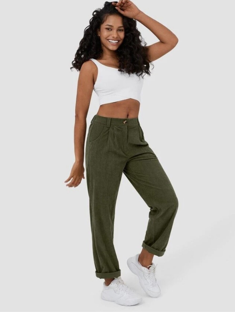 Halara Wide Leg Green Pants M Tall Corduroy